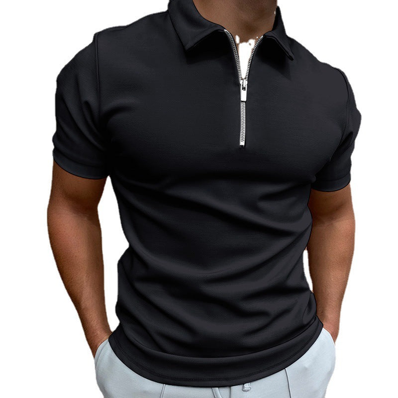 Herren Poloshirt Modern Stehkragen Reißverschluss Slim Fit