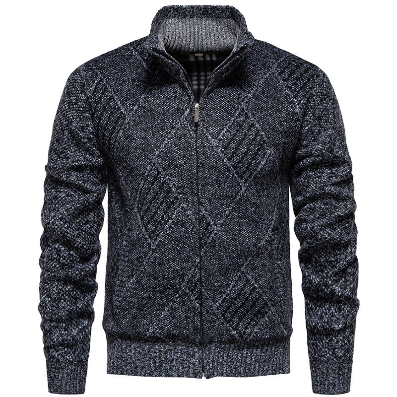 Herren Strickjacke Modern Stehkragen Zopfmuster