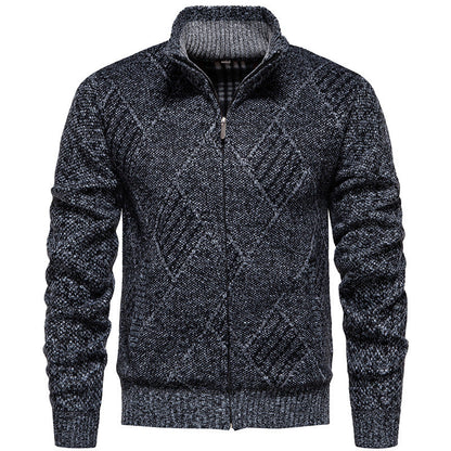 Herren Strickjacke Modern Stehkragen Zopfmuster
