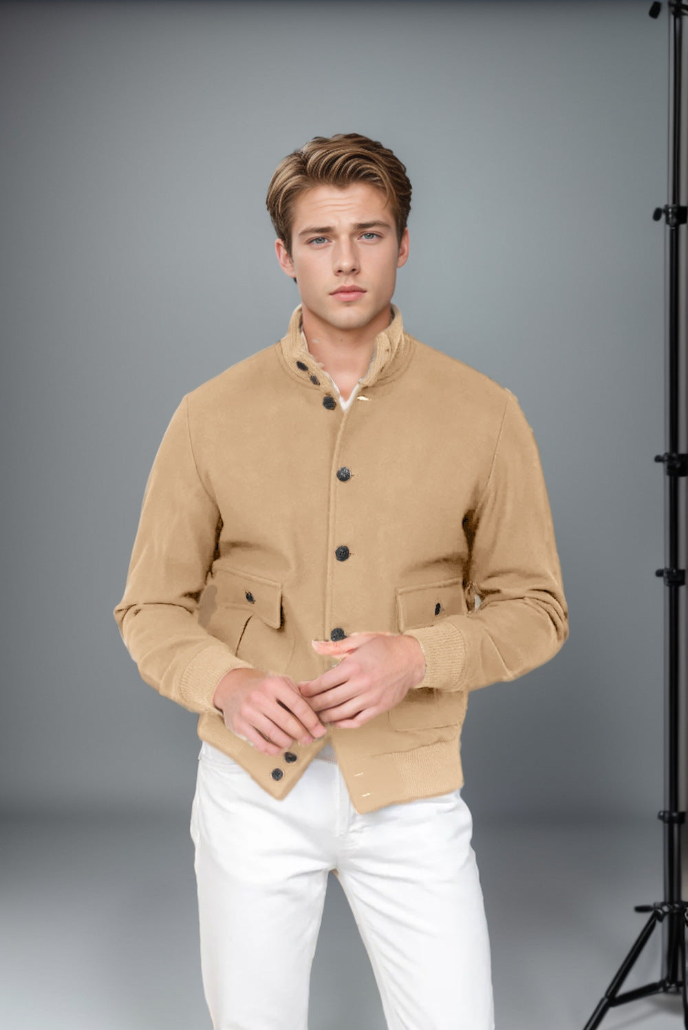 Herren Übergangsjacke Lässig Mit Taschen und Hochem Kragen