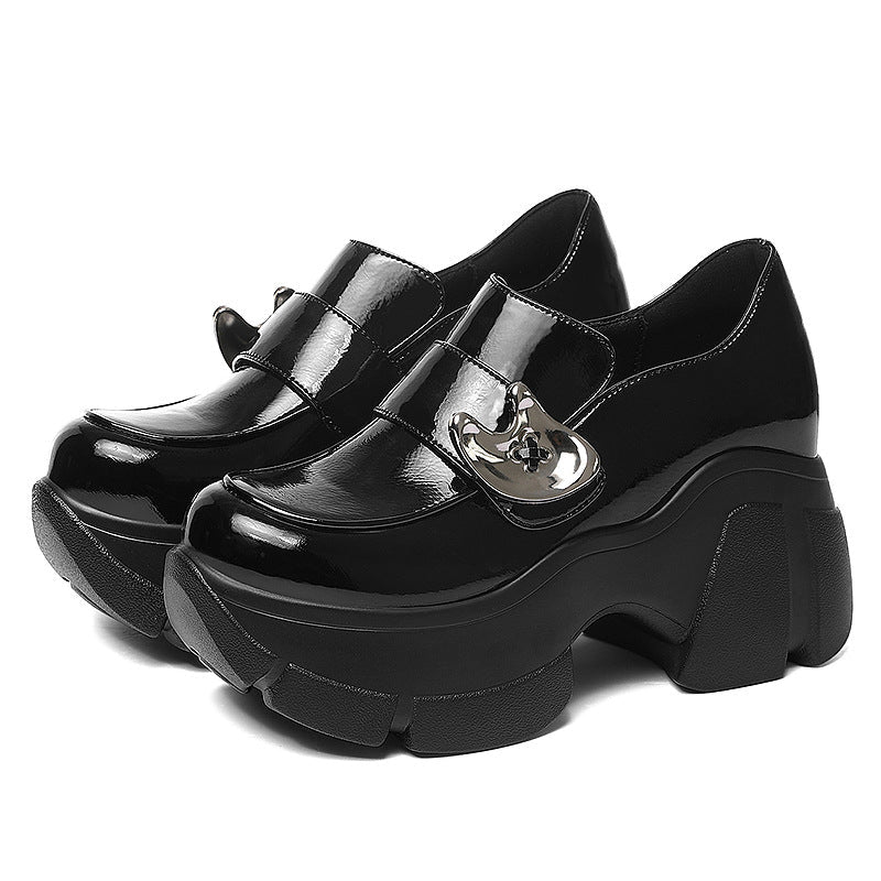 Damen Plateau Schuhe Hoch mit Schnalle Modern