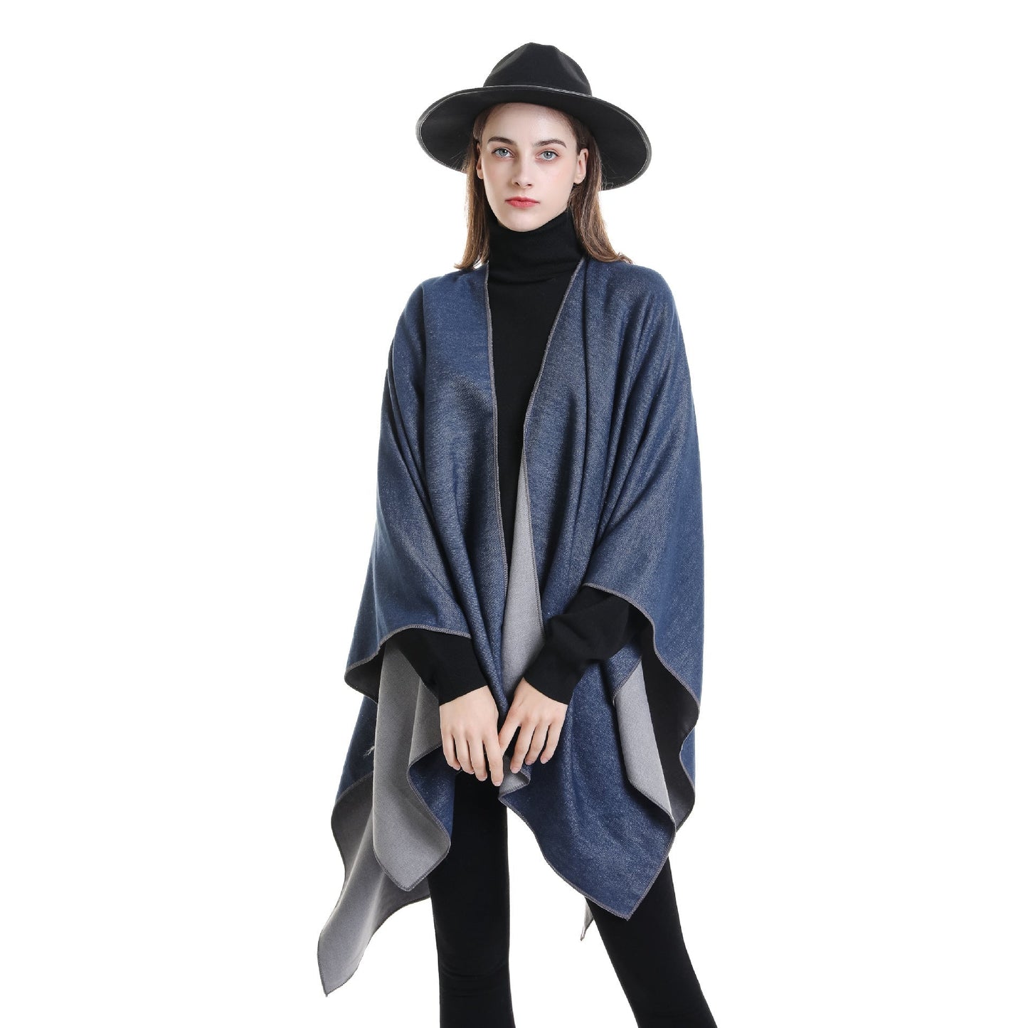 Damen Poncho Weich Wollmix Elegant Schwarz - BerlinGlamour