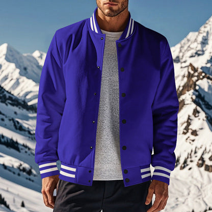 Herren Collegejacke Vintage Style Breiter Kragen Druckknopf