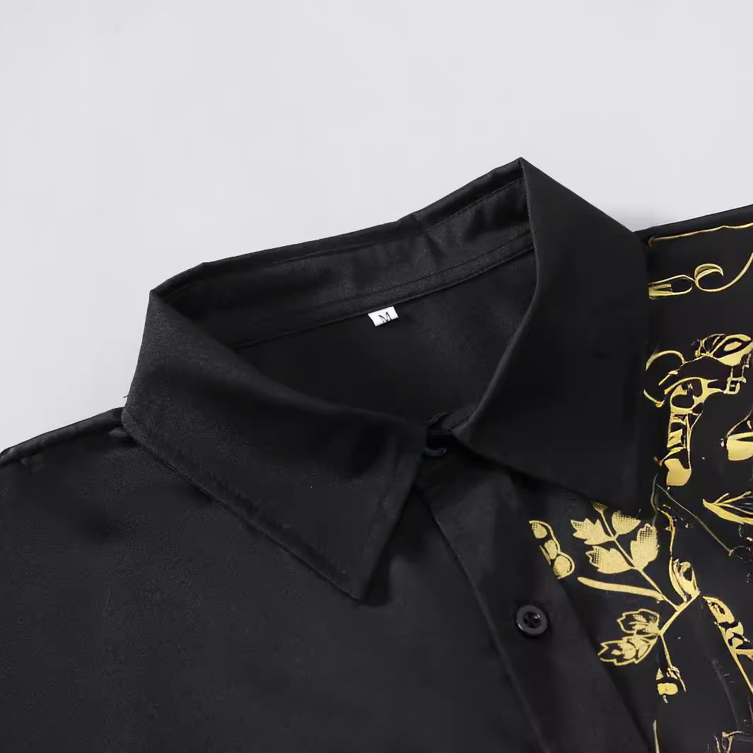 Herren Hemd Elegant Blumenmuster Glanzdetails Modern