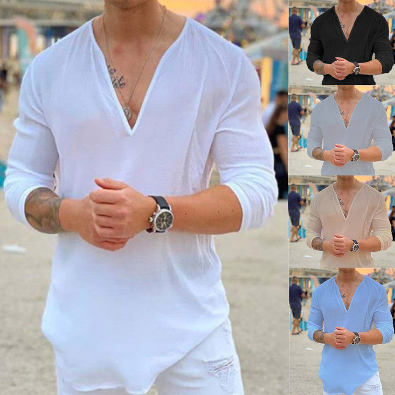 Herren Langarmshirt V-Ausschnitt Leicht Modern - BerlinGlamour