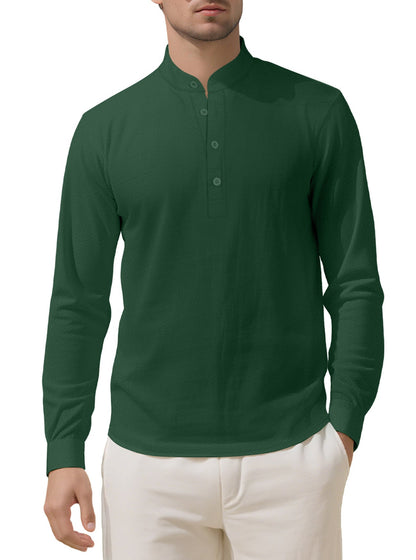 Herren Langarmhemd Elegantes Mit Stehkragen Knöpfe Modern