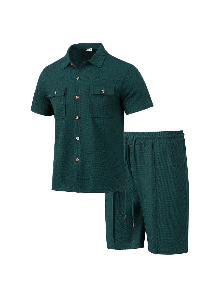 Herren Kurzarmhemd und elastische Shorts Set Sommer