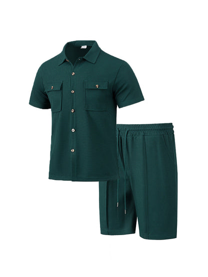 Herren Kurzarmhemd und elastische Shorts Set Sommer