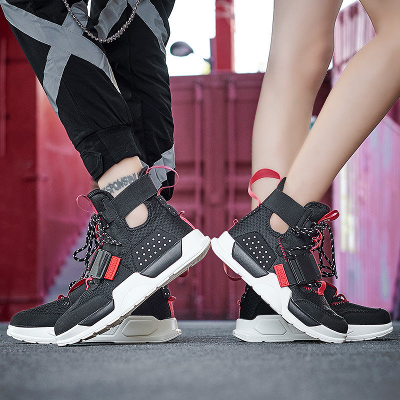 Damen Sneaker Sportlich High-Top mit Riemensystem Schwarz