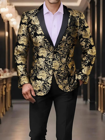 Herren Blazer Pailletten Jackett Floral Modern Glamour