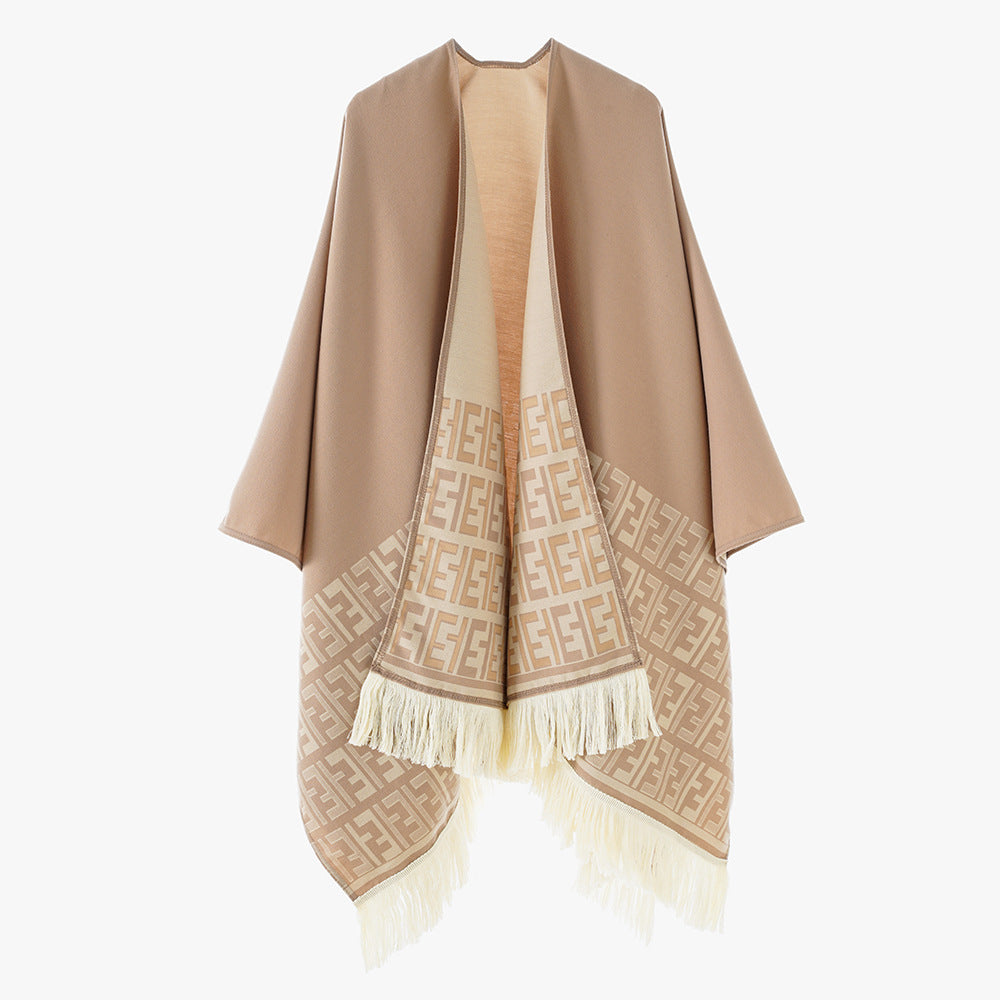 Damen Poncho Elegantes Fransen-Design Modern