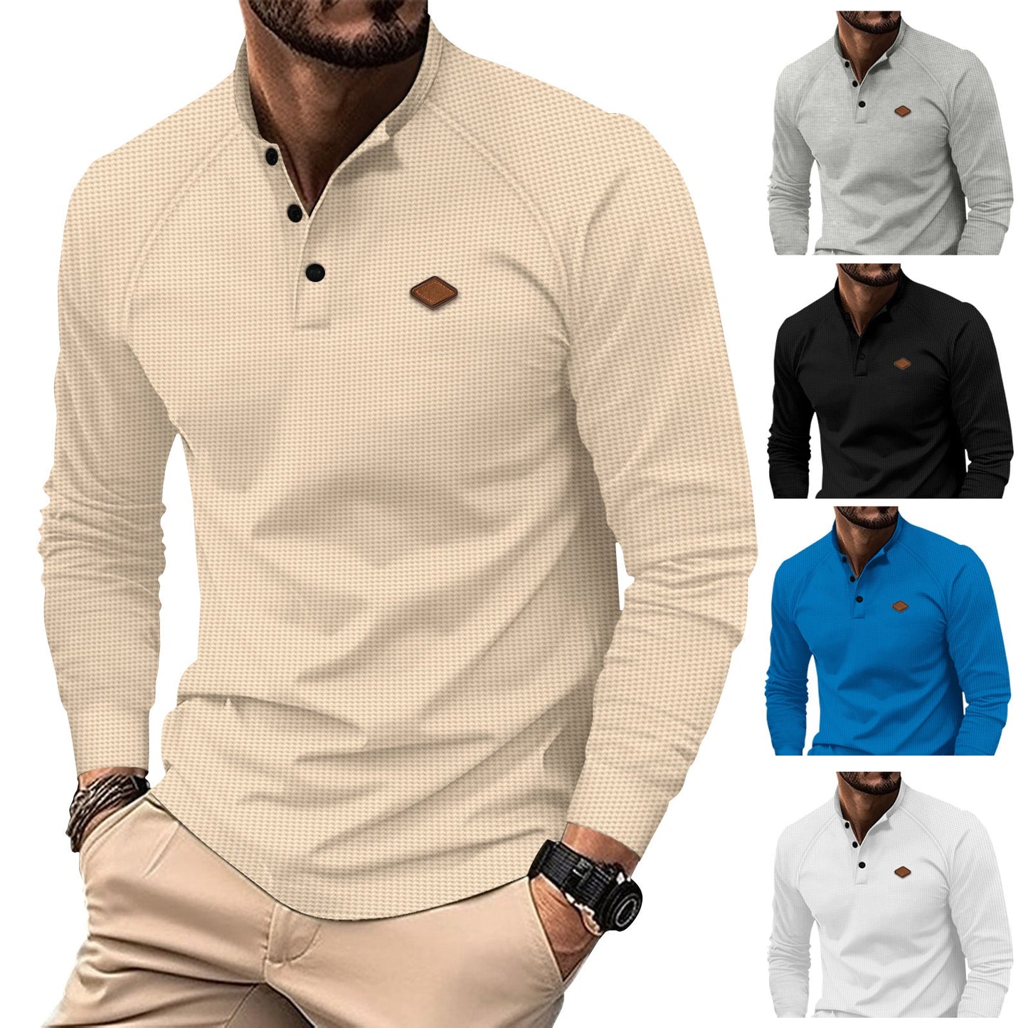Herren Langarmshirt Modern mit Muster und Flachkragen - BerlinGlamour