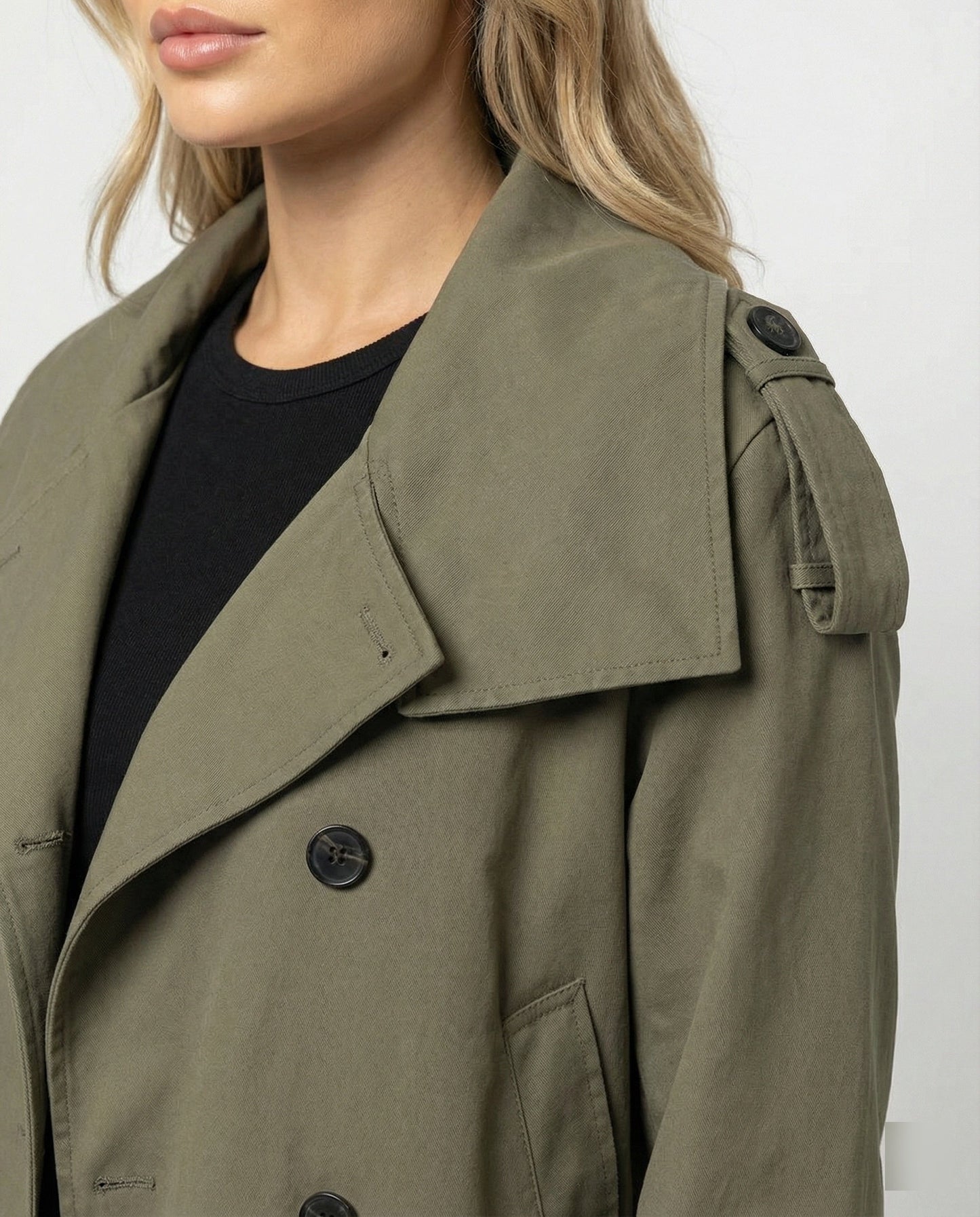Trenchcoat Damen Herren Kurz Doppelt Knöpft Modern Taillengürtel