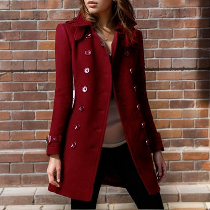 Damen Wollmantel Stylisch mit Doppelknopf Schwarz Elegante Mode