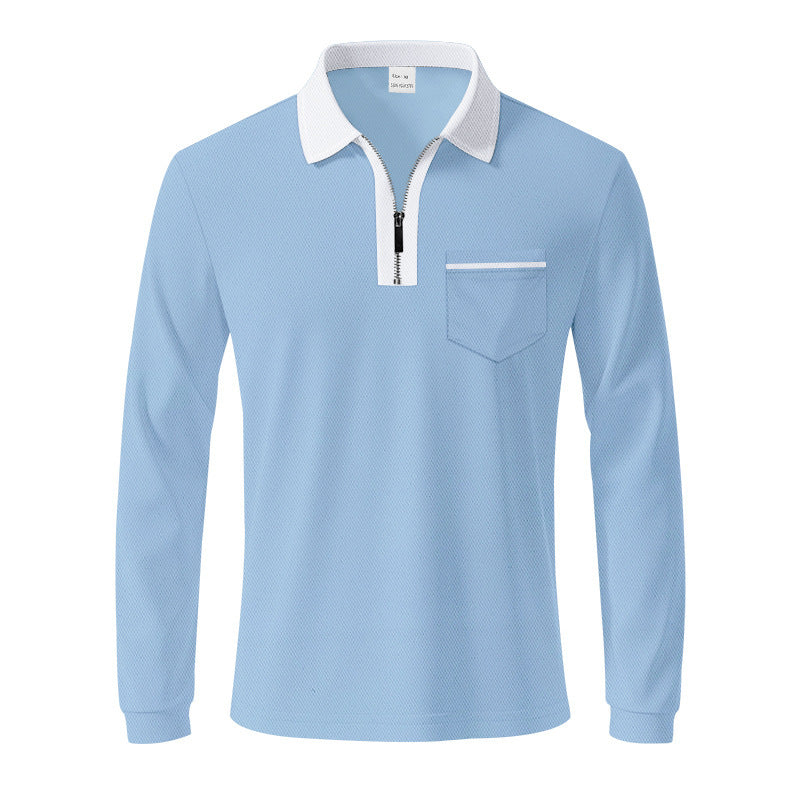 Herren Polo Langarm mit Reißverschluss und Brusttasche Modern