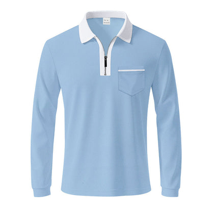 Herren Polo Langarm mit Reißverschluss und Brusttasche Modern