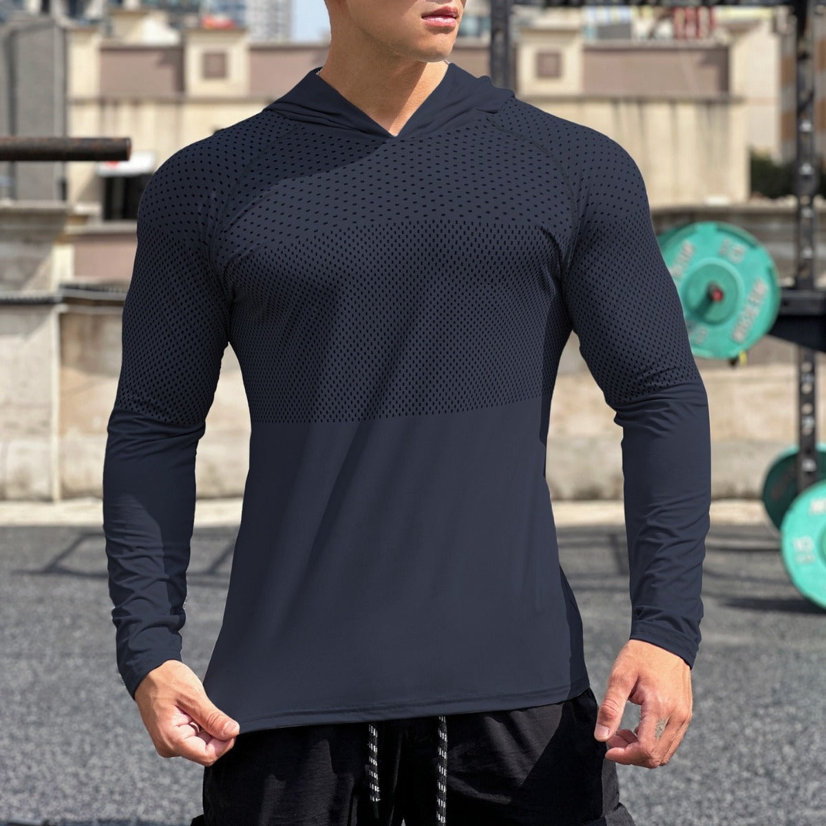 Herren Langarmshirt Sportlich Atmungsaktiv Mesh