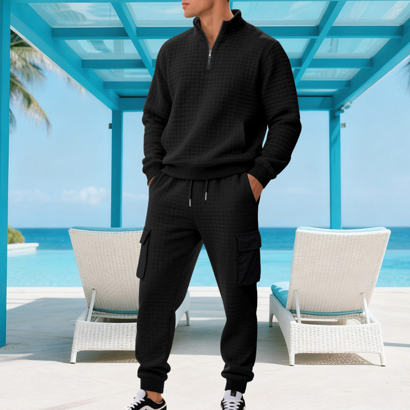 Herren Trainingsanzug Sport Fleece mit Stehkragen und Taschen