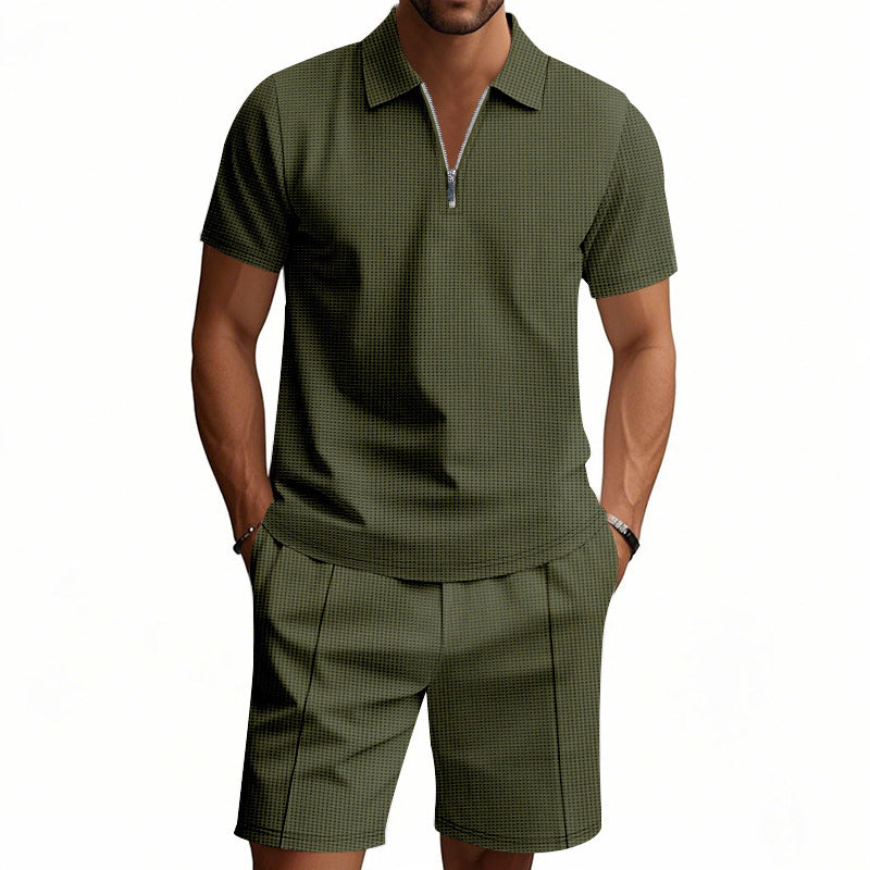 Herren Polo-Set mit Shorts, Modern, Reißverschluss, Elegantes Design