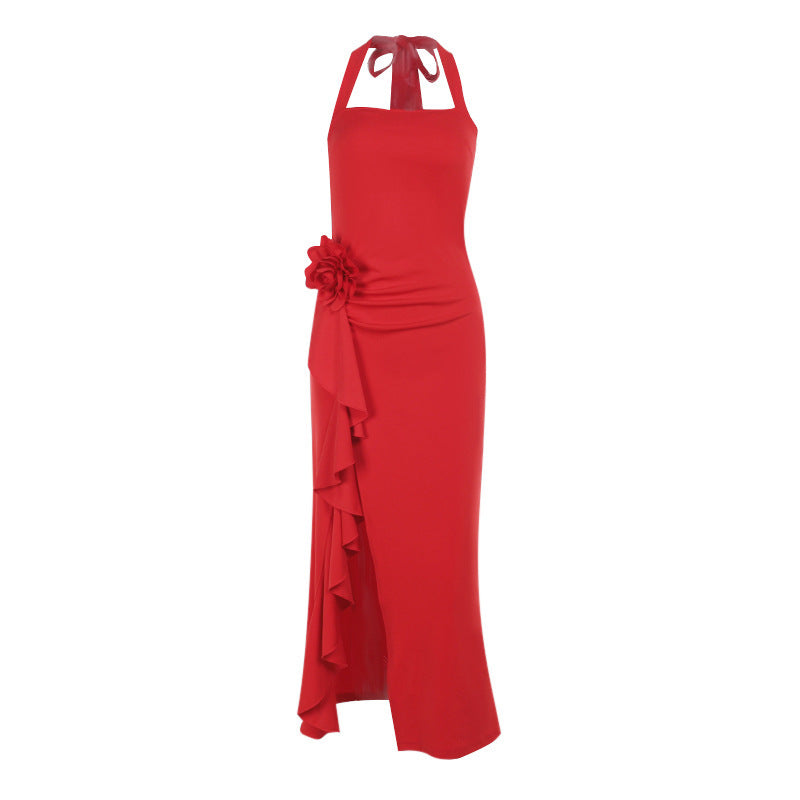Abendkleid Damen Asymmetrisch Rüschen DesignSexy Halterneck