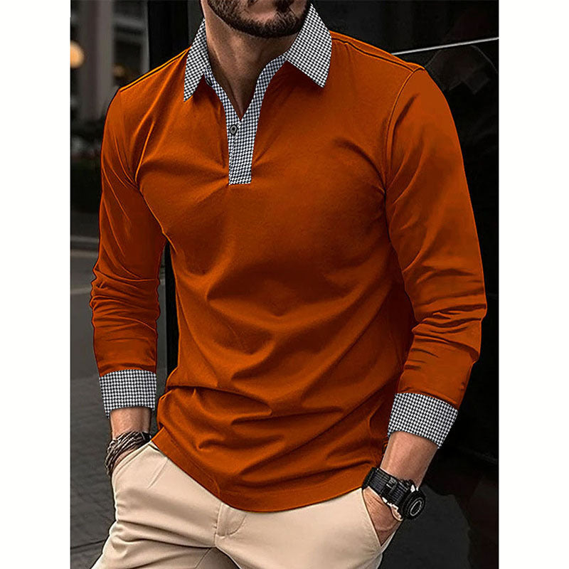 Herren Polohemd Langarm Kariert Modern