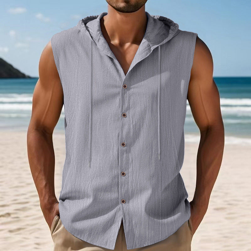 Herren Kapuzenshirt Ärmellos Modern Knopfverschluss