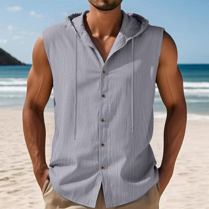 Herren Kapuzenshirt Ärmellos Modern Knopfverschluss