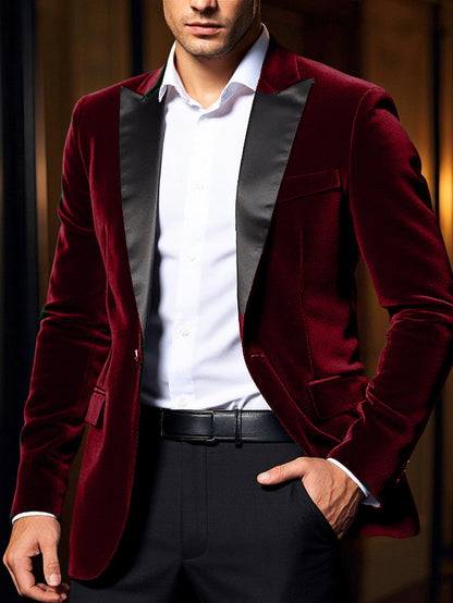 Herren Samtblazer Eleganter Anzug Blazer Mit Satinkragen