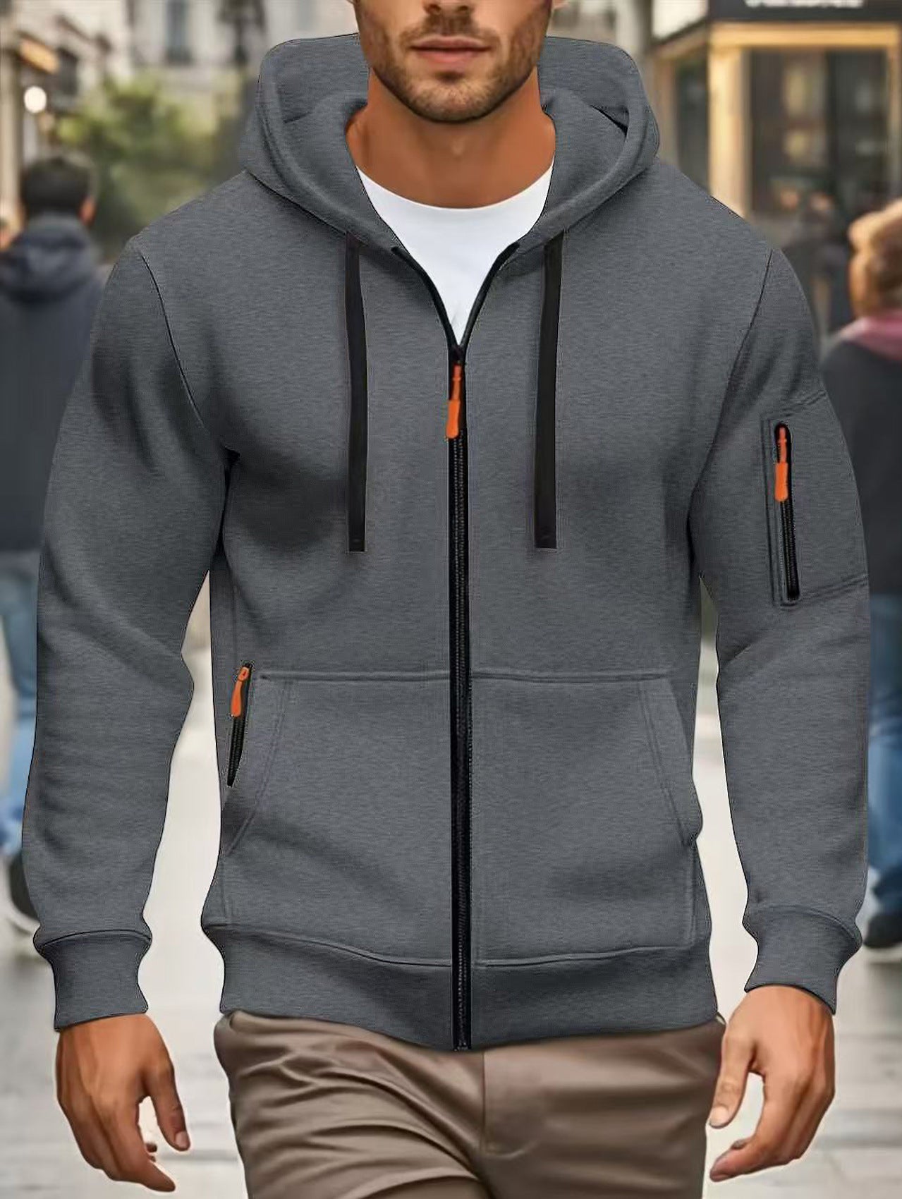 Herren Sportjacke Kapuzenjacke Reißverschlusstaschen Funktional