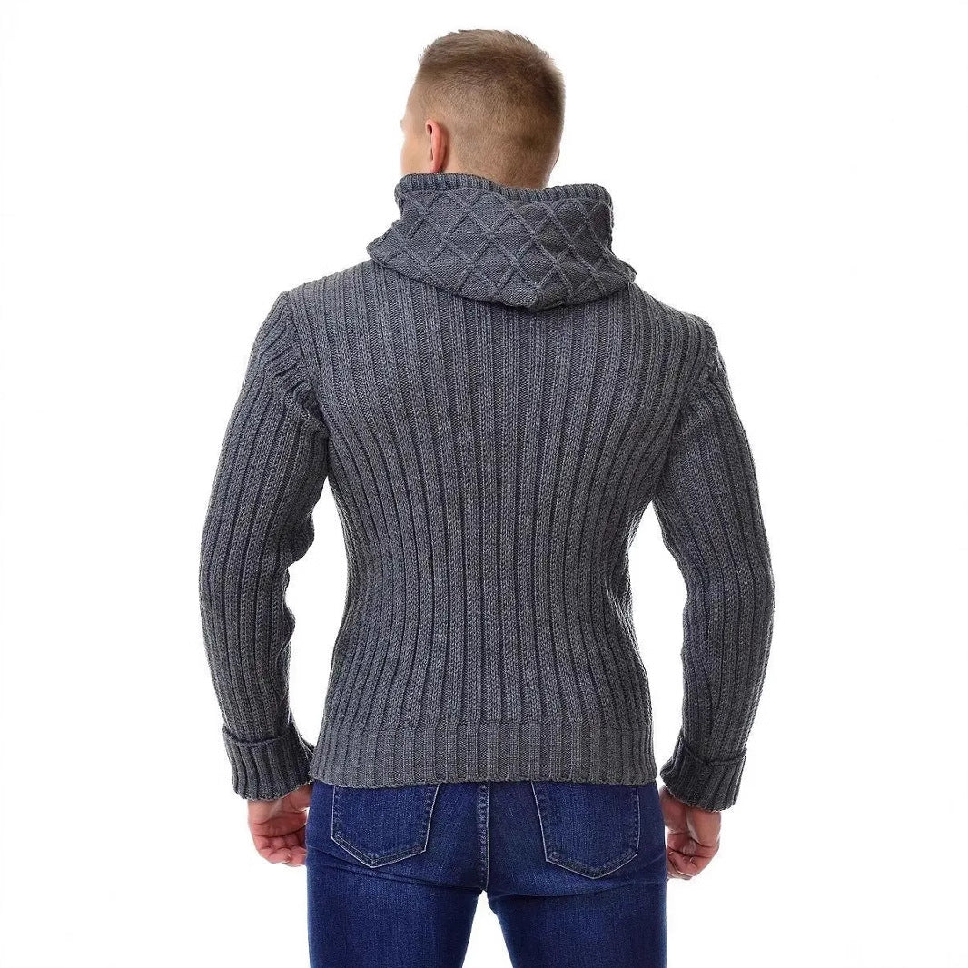 Herren Strickpullover Kapuze Warm Kuschelig Modern