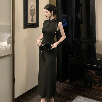 Chinesisch Qipao Kleid Elegantes Ärmelloses Abendkleid