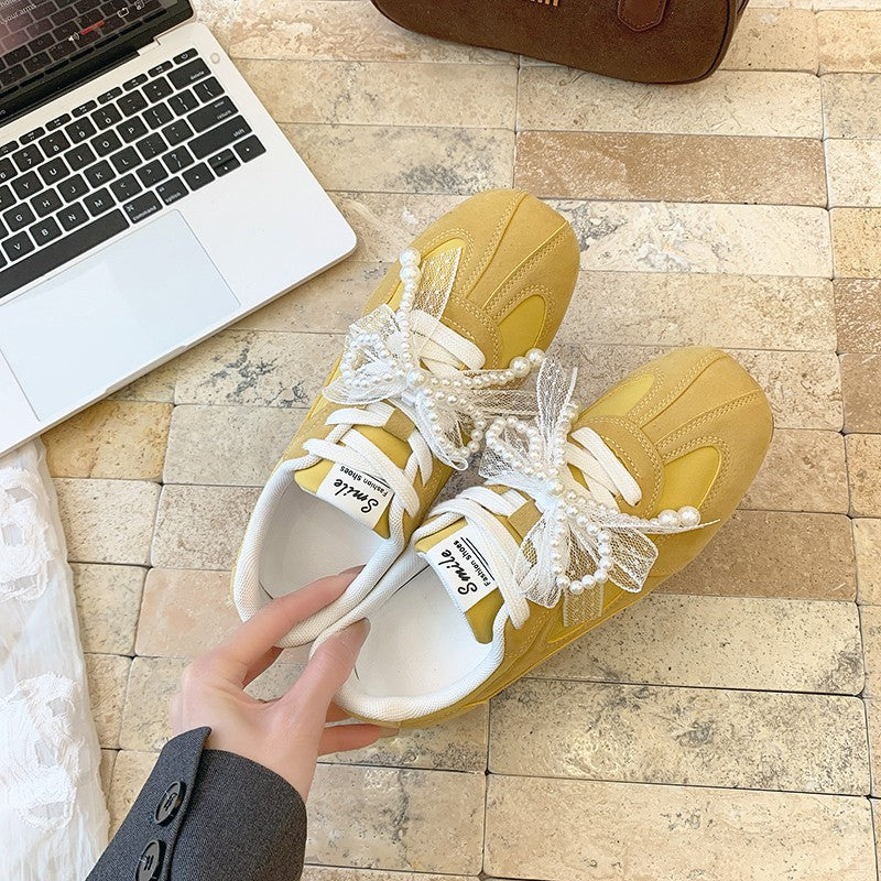 Damen Sneaker Sportlich Elegant Schleifen Detail