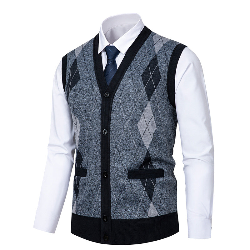 Herren Strickjacke Modern Rautenmuster Elegante Männerjacke