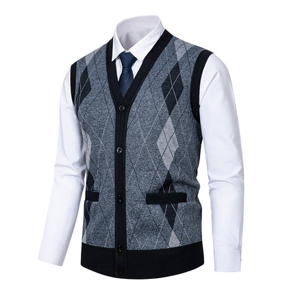 Herren Strickjacke Modern Rautenmuster Elegante Männerjacke
