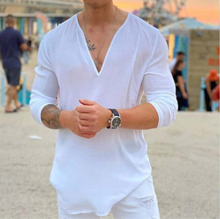Herren Langarmshirt Modern V-Ausschnitt Elegant Slimfit