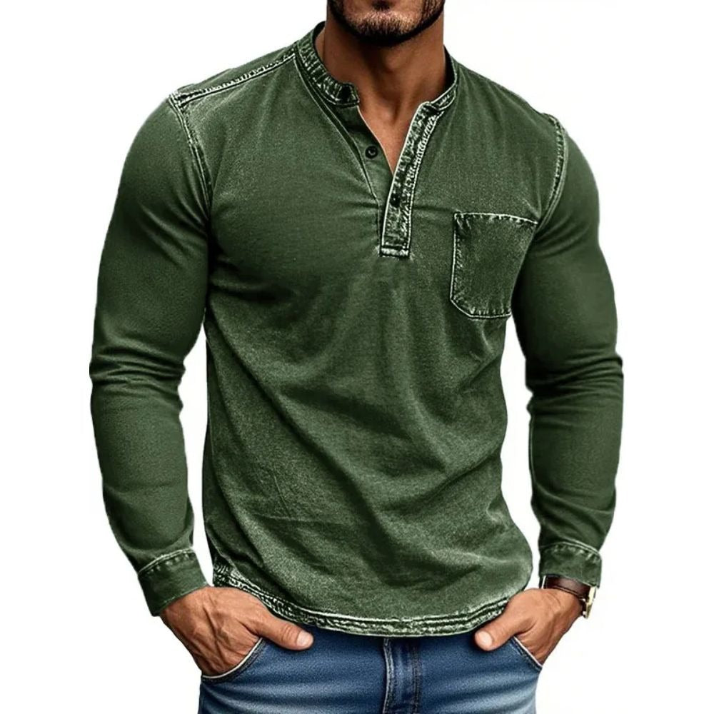Herren Hemd Langarm Moderner Henley Kragen Slim Fit