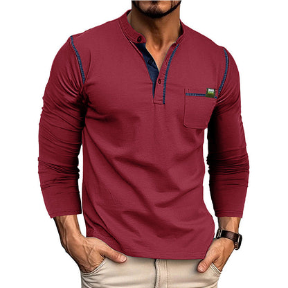 Herren Henley-Shirt Langarm mit Brusttasche Modern
