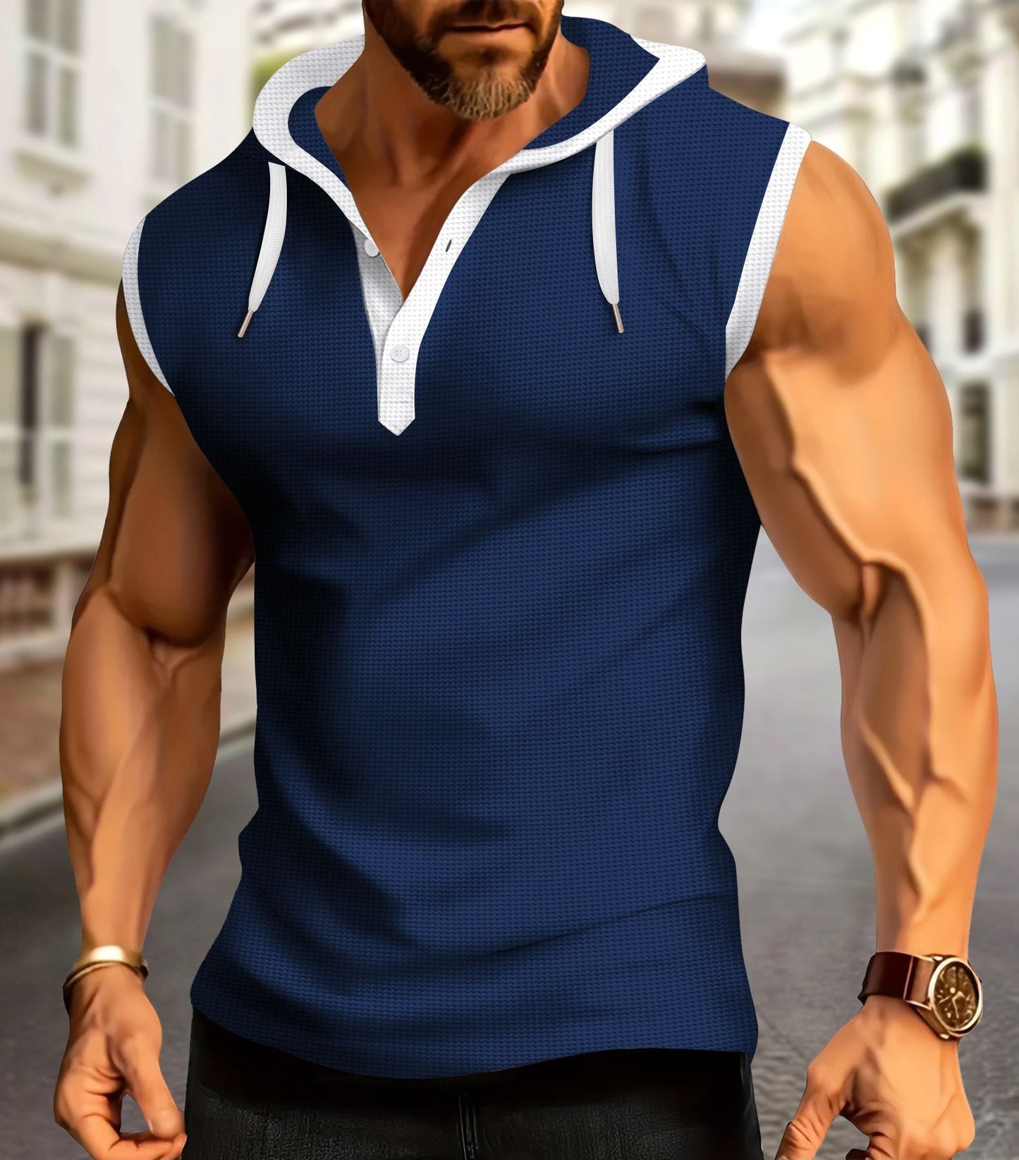 Kurzarm Kapuzen Polo Shirt Sportlich Herren