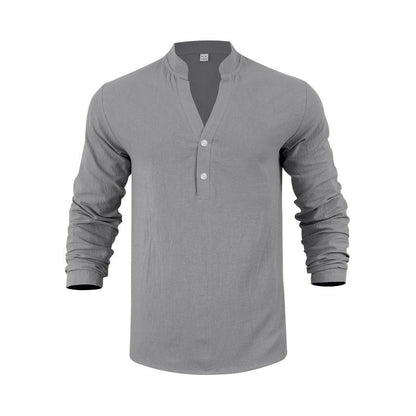 Herren Langarmshirt Atmungsaktiv Baumwolle Knopfverschluss Modern