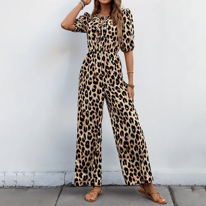 Damen Jumpsuit Leo-Print Schulterfrei Elegant