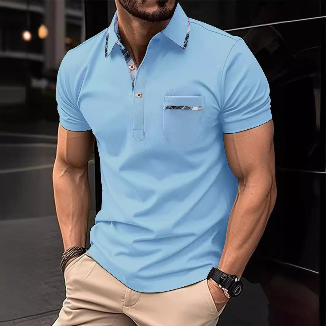 Herren Poloshirt Modern mit V-Ausschnitt und Brusttasche