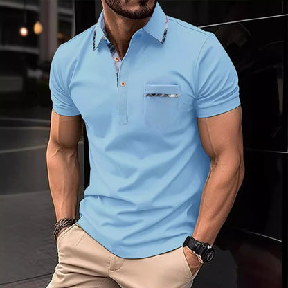 Herren Poloshirt Modern mit V-Ausschnitt und Brusttasche