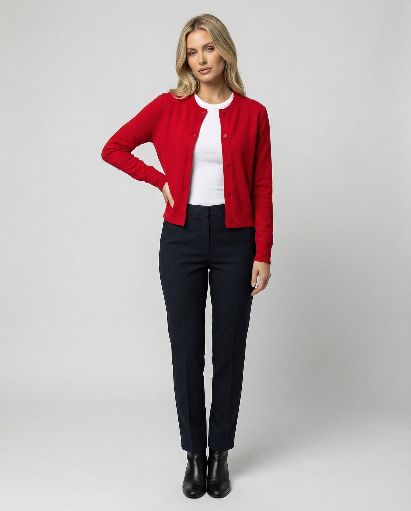 Damen Strickjacke Wollmischung Rot Festlich