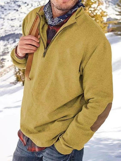 Herren Fleecepullover Mit Reißverschluss Leder Akzente Modern