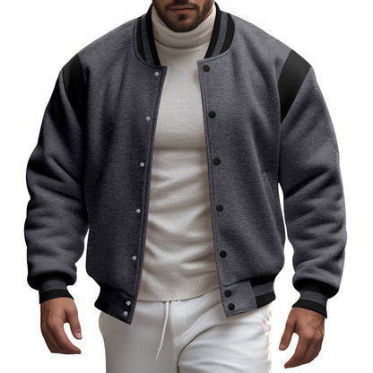 Herren Collegejacke Lässig Kontrast Ärmel Druckknöpfe Sportlich