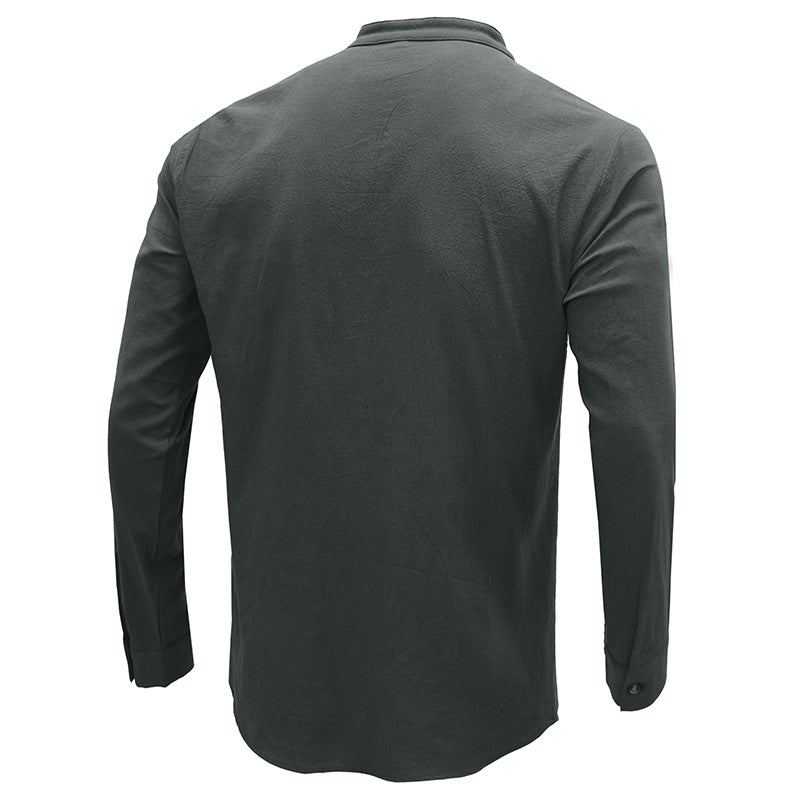 Herren Langarmshirt Mit Kragen Brusttasche Modern