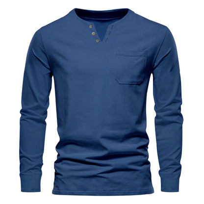 Herren Langarmshirt Mit Brusttasche Modern Knopfdesign