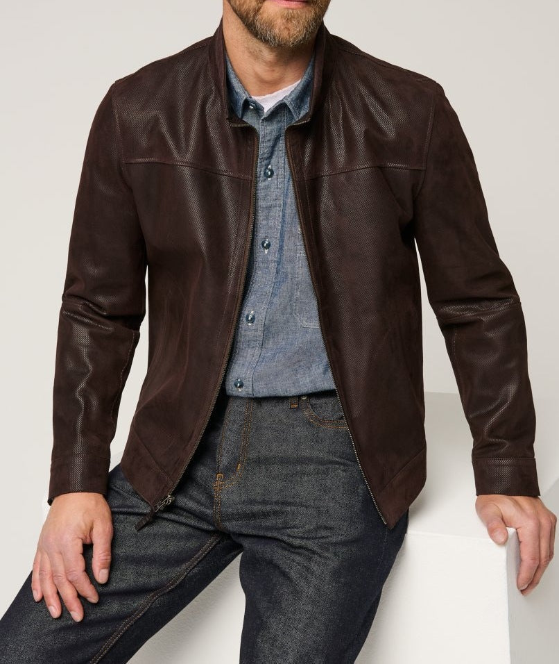 Herren Lederjacke Modern Schnitt Strukturiert Schwarz