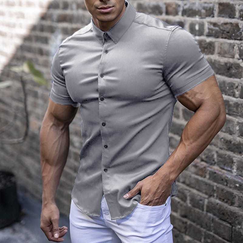 Herren Kurzarmhemd Slim Fit Modern Strukturiert