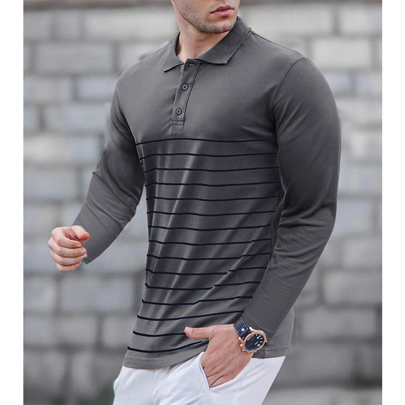 Herren Polo Shirt Langarm Fein gestreift Modern